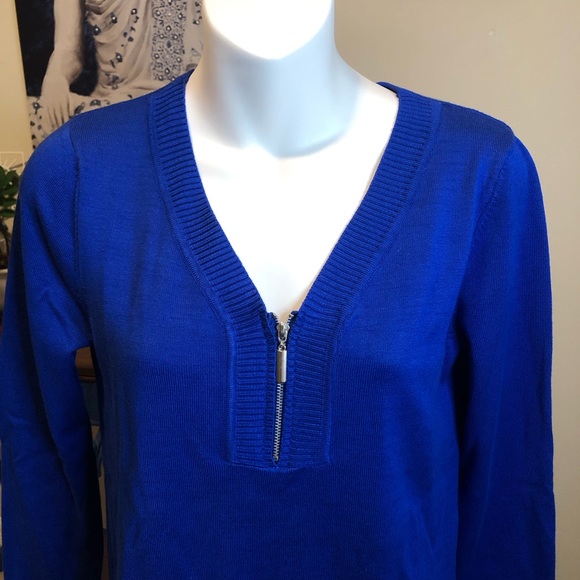 Cable & Gauge 3/4 Sleeve Blue Zipper Sweater Top - S - Picture 2 of 7